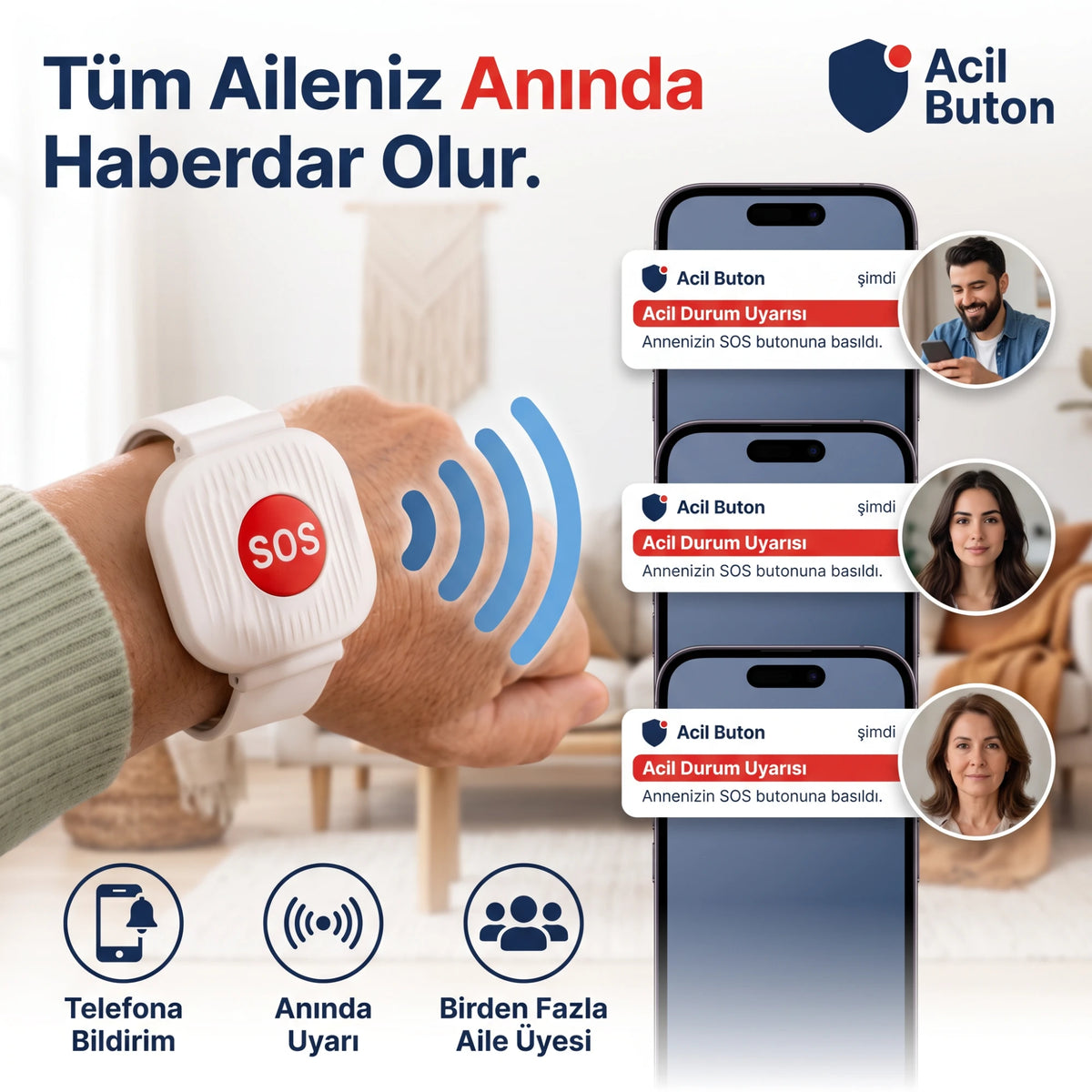 Üç aile üyesinin telefonuna aynı anda acil durum bildirimi