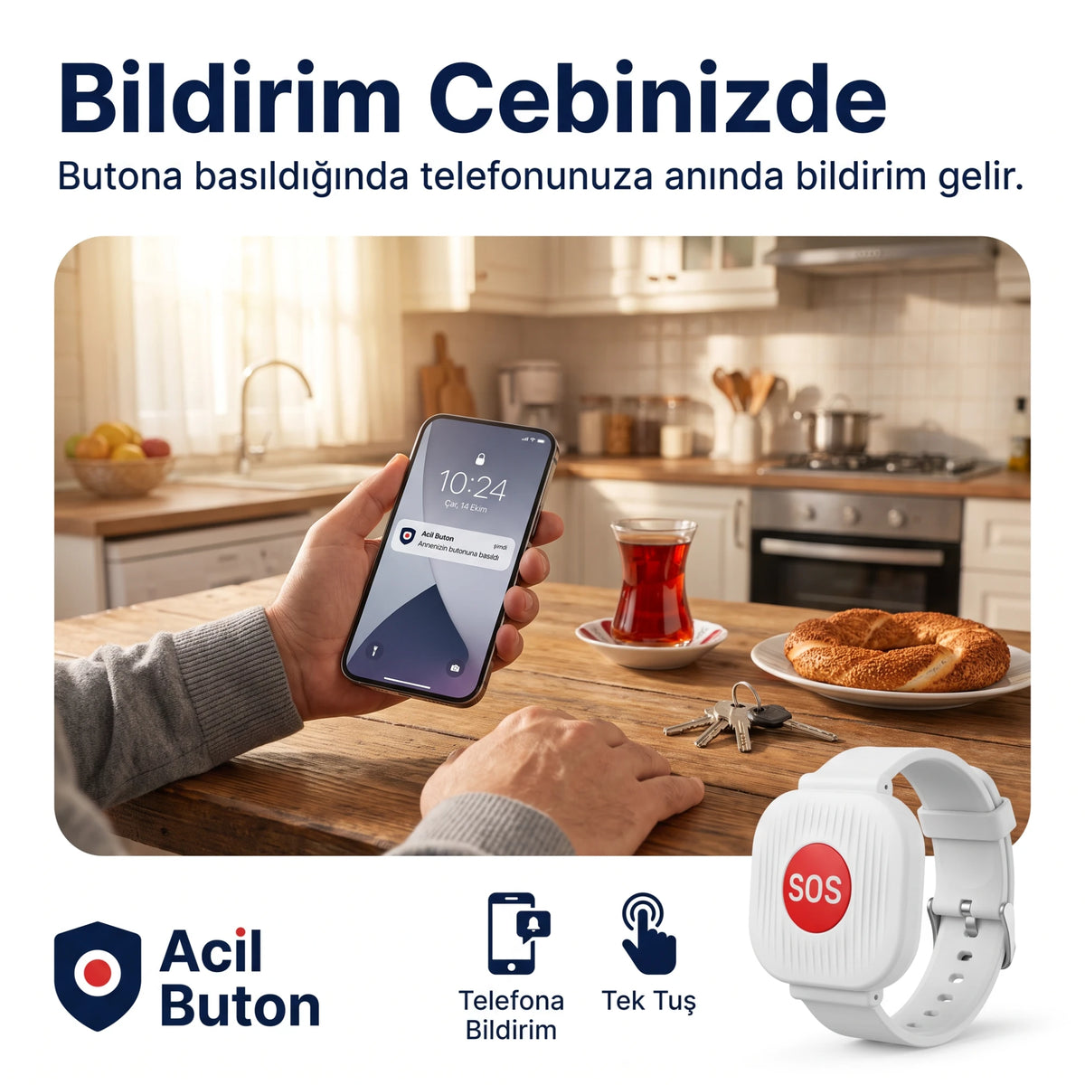Mutfakta telefona gelen Acil Buton bildirimi