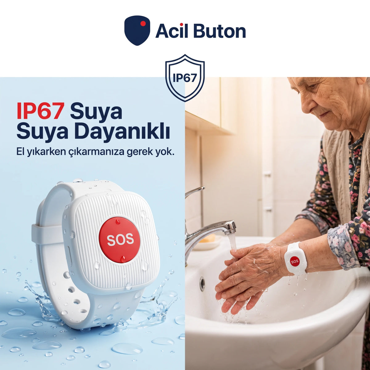 IP67 suya dayanıklı bileklik; el yıkarken takılı