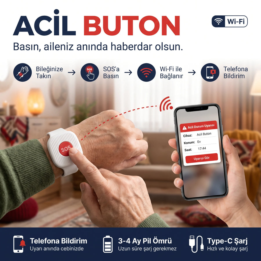 Kullanım adımları: takın, basın, Wi-Fi ile bağlanır, telefona bildirim